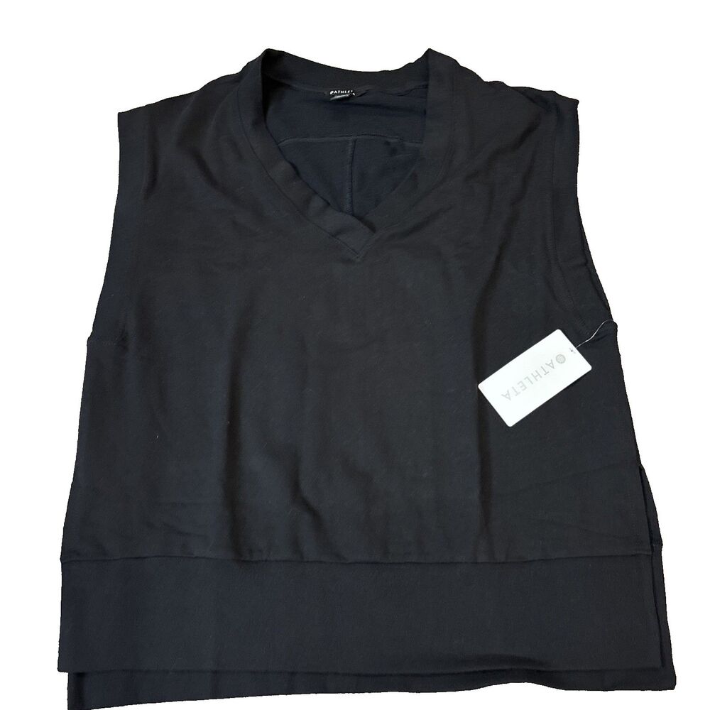 NWT New Athleta Black Retroterry V-Neck Sweatshirt Tee $79 Sleeveless